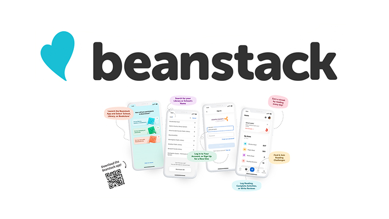 Beanstack logo. Display of phones with app